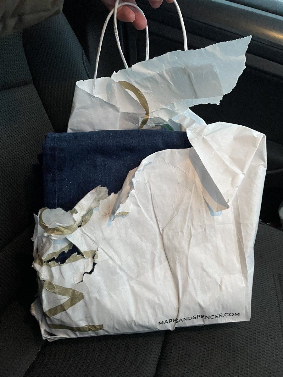 krmonk's tweet photo. @markandspencers new paper bags are not suitable for the great British weather! #soggyclothes #mands https://t.co/pbrBq3hZsL