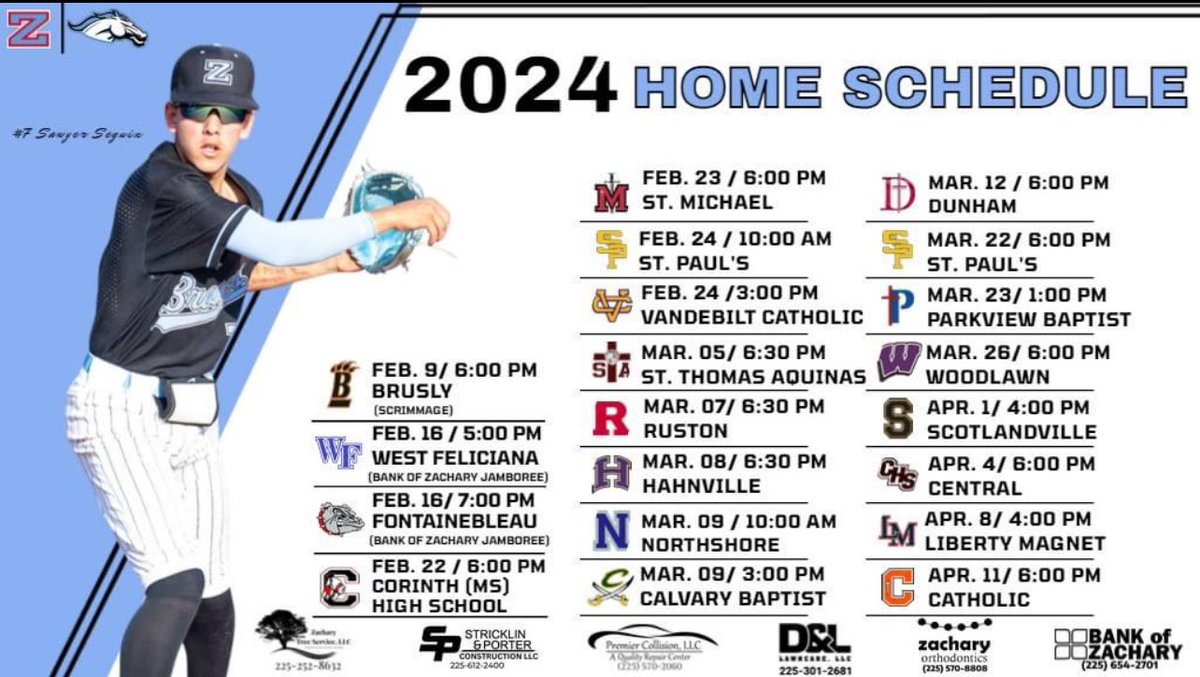 _ZHSBaseball's tweet photo. 2024 Zachary Baseball Home Schedule. #ItsAllAboutTheZ https://t.co/TxqtD4Pu05