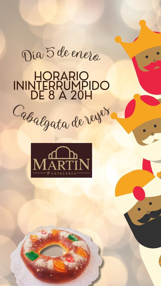 ¡Horario especial 5 de enero!
De 8 a 20h de forma ininterrumpida.
Saldrán roscones a la venta durante todo el día.
¡Os esperamos!