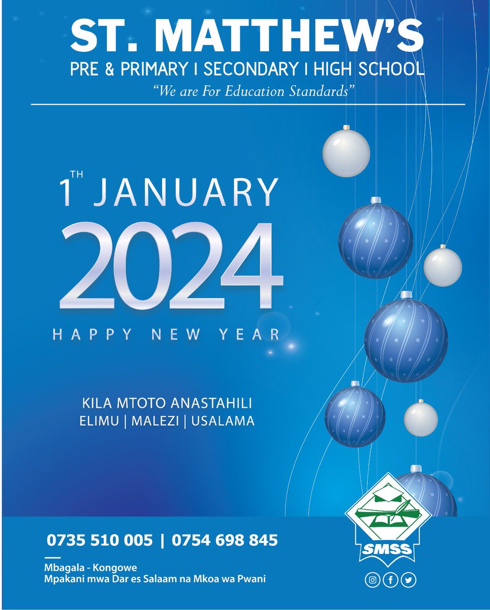 matthew_schools's tweet photo. ASANTE MUNGU KWA MWAKA 2024!
Tunawatakia wote Heri ya Mwaka Mpya 2024.
#StMatthews
#Elimu #Malezi #Usalama https://t.co/isHPsEg6rs