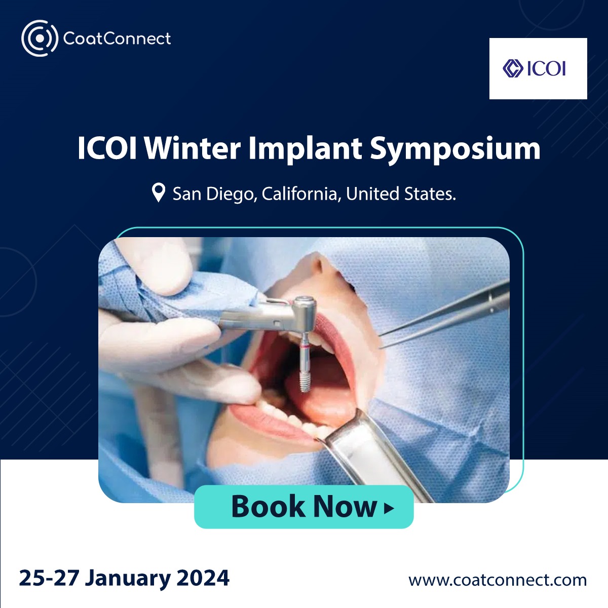 CoatConnect's tweet photo. Get ready for this “Winter Implant Symposium” at the fascinating Sheraton San Diego
Join the world’s largest dental implant organization, &amp; the world’s largest provider of continuing dental implant education! Book your seat now! https://t.co/2adMNJklJf #coatconnect #ICOI #CME https://t.co/MFSyB4uwxJ