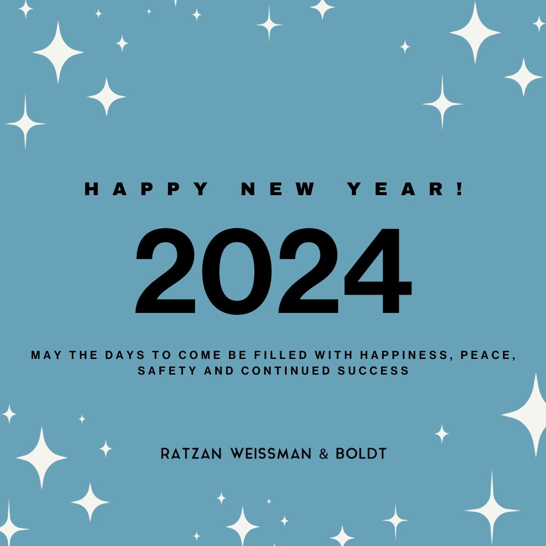 RatzanLaw's tweet photo. Wishing you a Happy New Year from our legal family to yours! 🎉✨ May the coming year be filled with joy and prosperity. Cheers to a fantastic year ahead! https://t.co/OxjWuTRsJq
