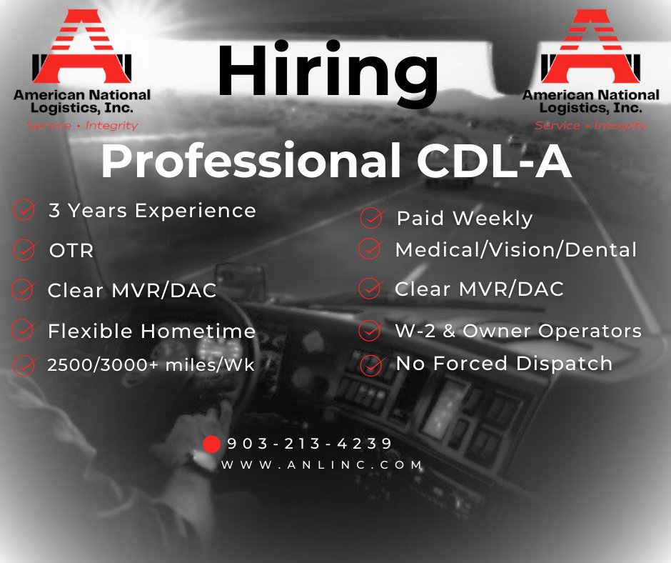 ANLogisticsInc's tweet photo. #hiring #HiringNow #trucking #Transportation #logistics #FYP https://t.co/ss1vLN4k63
