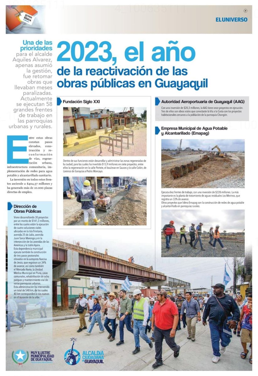 GyeResponde's tweet photo. #AlcaldíaCiudadanaEnMedios | 2023, el año de la reactivación de las obras públicas en Guayaquil.

📰@eluniversocom
@alcaldiagye
#MunicipioDeGuayaquil https://t.co/hIs7KfKQsC