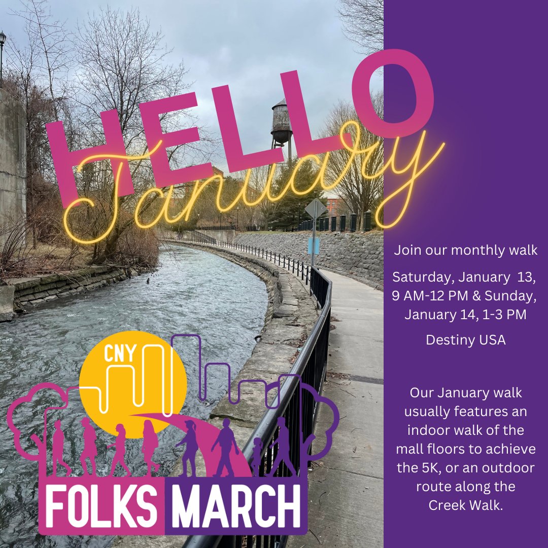 Folksmarch's tweet photo. Join our monthly walking club at Destiny USA, January 13 from 9-12 and January 14 from 1-3. Find out more on our website https://t.co/YVMqZhVcgI https://t.co/gwRfLf8gqH