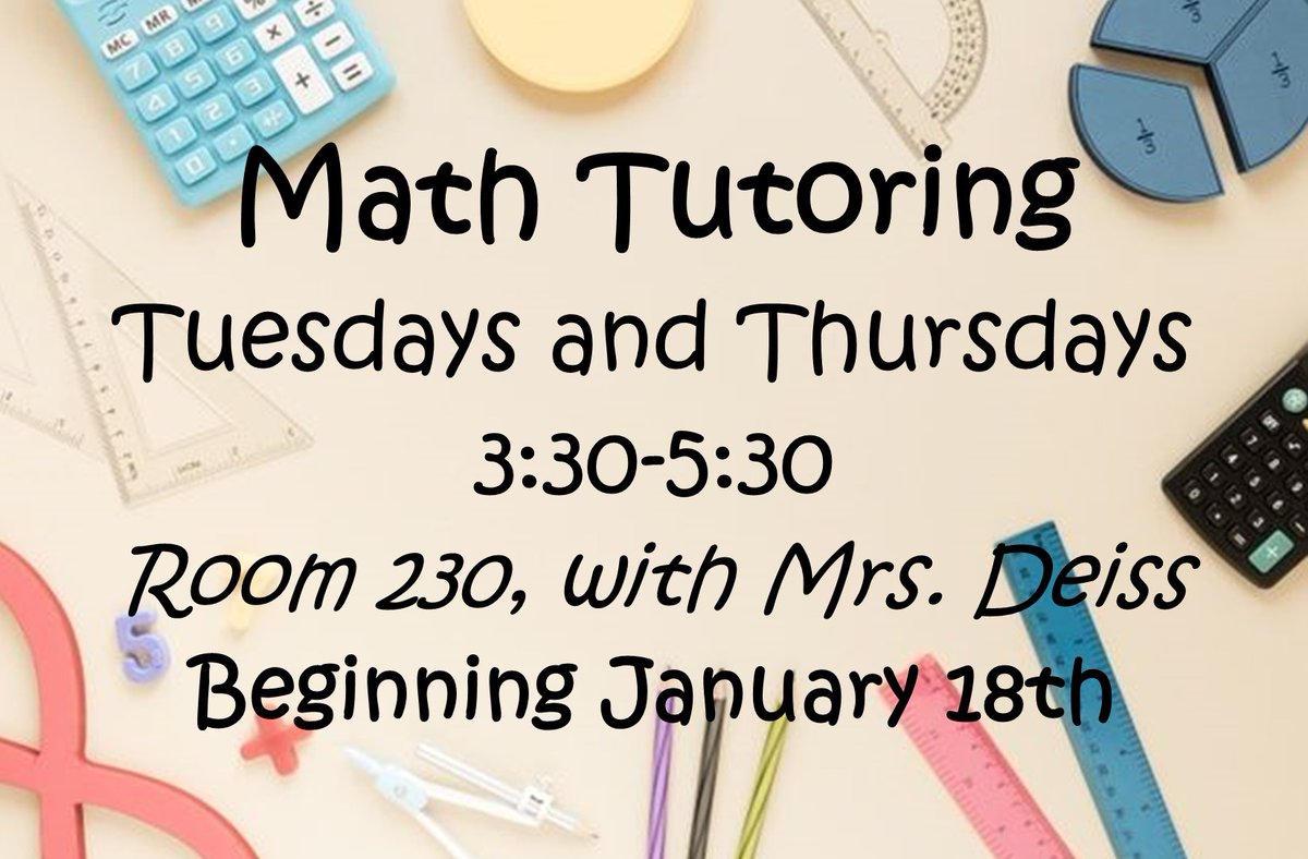 Math and English tutoring will begin January 17th. Please see the information below about days, times, and locations.