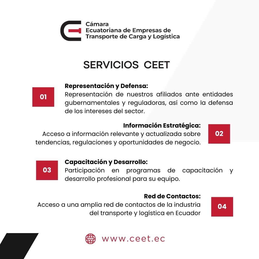 CeEcuatoriano's tweet photo. CEE Representa a 149 gremios del sector productivo a nivel nacional. #Gremios #Campaña #CEE #Socios
La Cámara Ecuatoriana Empresas Transporte Carga Log. @CeetlogisticaEc, fortalece e impulsa el desarrollo de las empresas del sector de transporte de carga pesada en sus múltiples modalidades a nivel nacional.