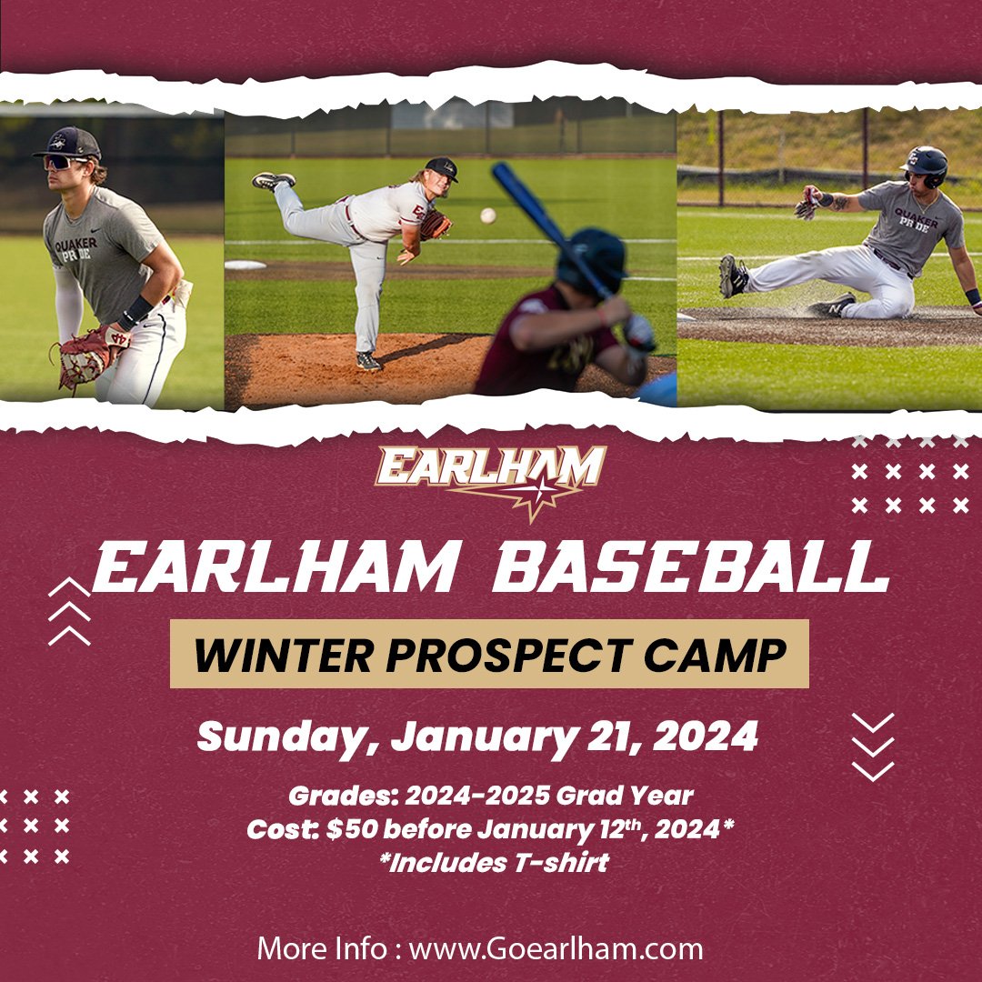 Reminder that our Winter Prospect camp is coming up on January 21st for $50. Sign up today at earlhambaseballcamps.com/winter-prospec…