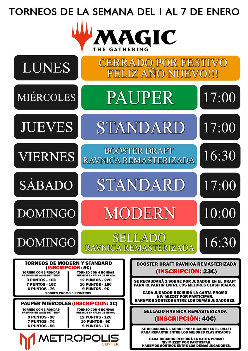 MetropolisCnter's tweet photo. 📅Ya disponibles los eventos que organizaremos esta primera semana de Enero.  

Os esperamos a todos/as y feliz año nuevo🥳!!!
  
❤️+🔁=😍 https://t.co/4AYLR5dQBS