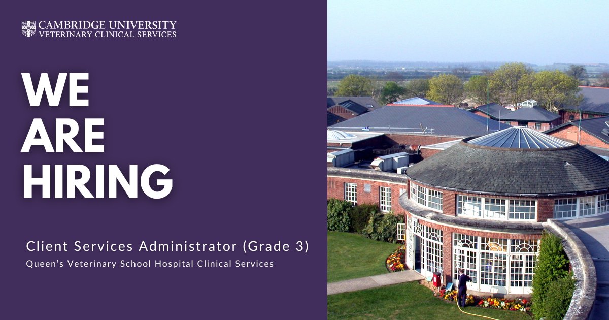 CamVetSchool's tweet photo. 📣 Looking for an exciting new role in 2024?  

We are looking for a Client Services Administrator to join the Queen’s Veterinary School Hospital (QVSH) team!

📅 Closing date is Midnight Sunday 7 January 2024
👉 https://t.co/q4MFidhn9o

#Cambridgejobs #WorkingWithAnimals https://t.co/oC4ChefbJQ