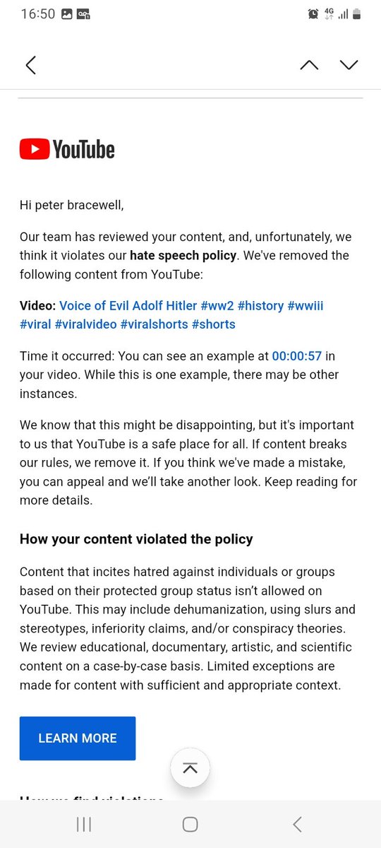 PeterShopper's tweet photo. @TeamYouTube The content has already been removed so I can't get the irl. Is there another way I can get them. They were shorts videos. I have attached email pictures. Thansk for your reply! https://t.co/qVc8jfaIsp