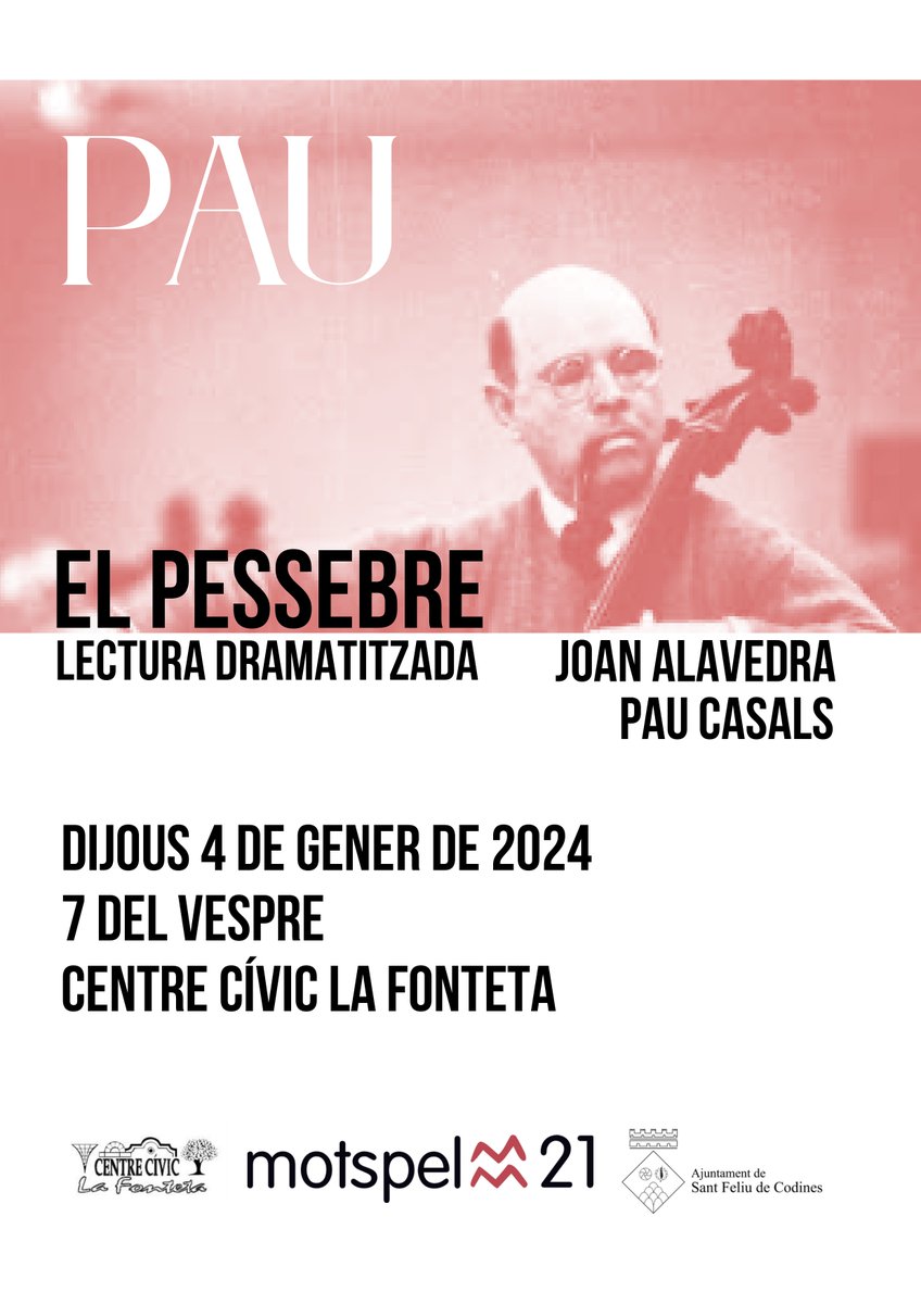 AjSFCodines's tweet photo. El Centre Cívic La Fonteta acull el dijous 4 de gener, a les 19.00h, la lectura dramatitzada "El pessebre".  

👉 A càrrec de Mots pel 21 

No us ho perdeu!  

#SantFeliudeCodines #sfc182 https://t.co/HL7aQ4o40x
