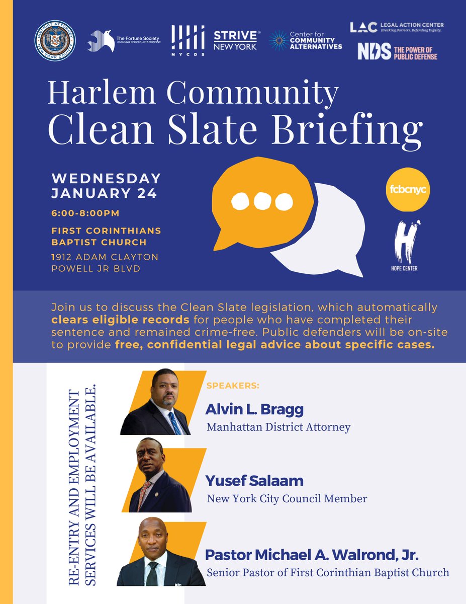 📅 Join us on January 24 for a community briefing on the recently passed Clean Slate Act, which automatically clears eligible records for people who have completed their sentence and have remained crime-free. Learn more about the free legal services that will be available here⬇️