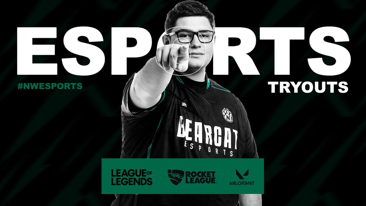 🚨Spring Tryouts🚨
Join us for the Northwest Bearcat Esports Spring 2024 Tryouts!

League of Legends
🗓️: January 10th (Wednesday)
🕛: 6 PM 
📍: Esports Lab (JW Jones Student Union)

Valorant 
🗓️: January 11th (Thursday)
🕛: 6 PM
📍: Esports Lab (JW Jones Student Union)

Rocket