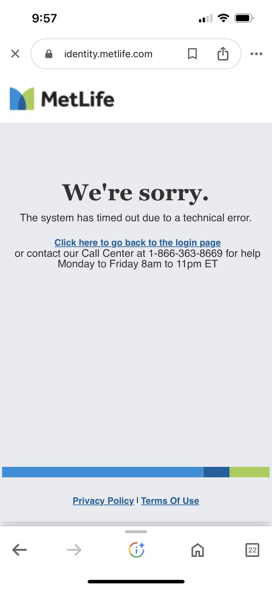 kmf114's tweet photo. @MetLife has the weakest customer service via phone and their website is a terrible user experience. I can rarely login (see photo), and then when I need to take any action if it does log me in, the website times out and I have to start all over from login 😤 https://t.co/WKghA6aT8a