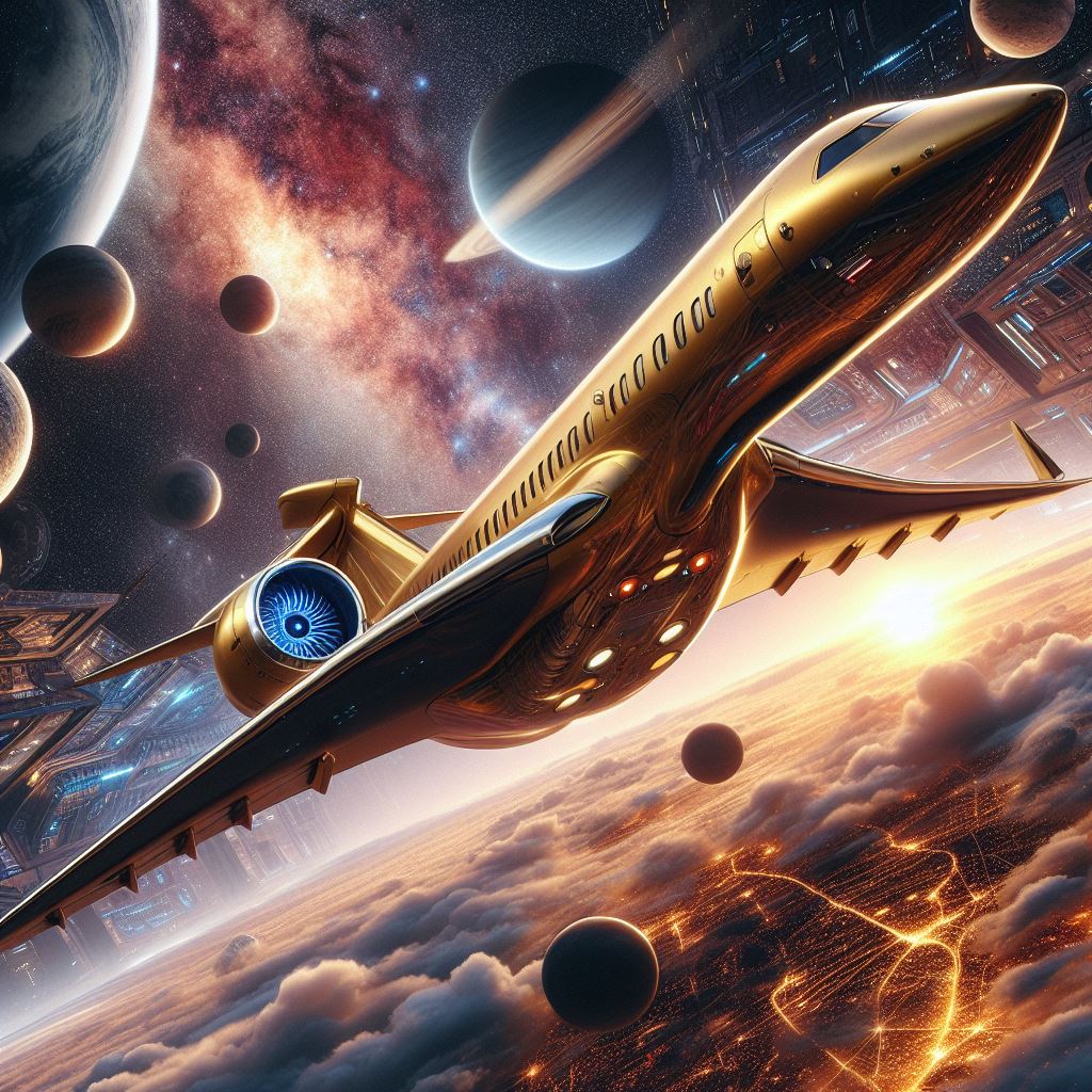 Bombardier's tweet photo. Happy #ScienceFictionDay! We asked #AI to come up with #futuristic spaceship concepts inspired by our Global and Challenger #bizjets. Pick your favourite! 

#SciFi #AIArt #DALLË3 #space #privatejets https://t.co/qo7YYgPFie