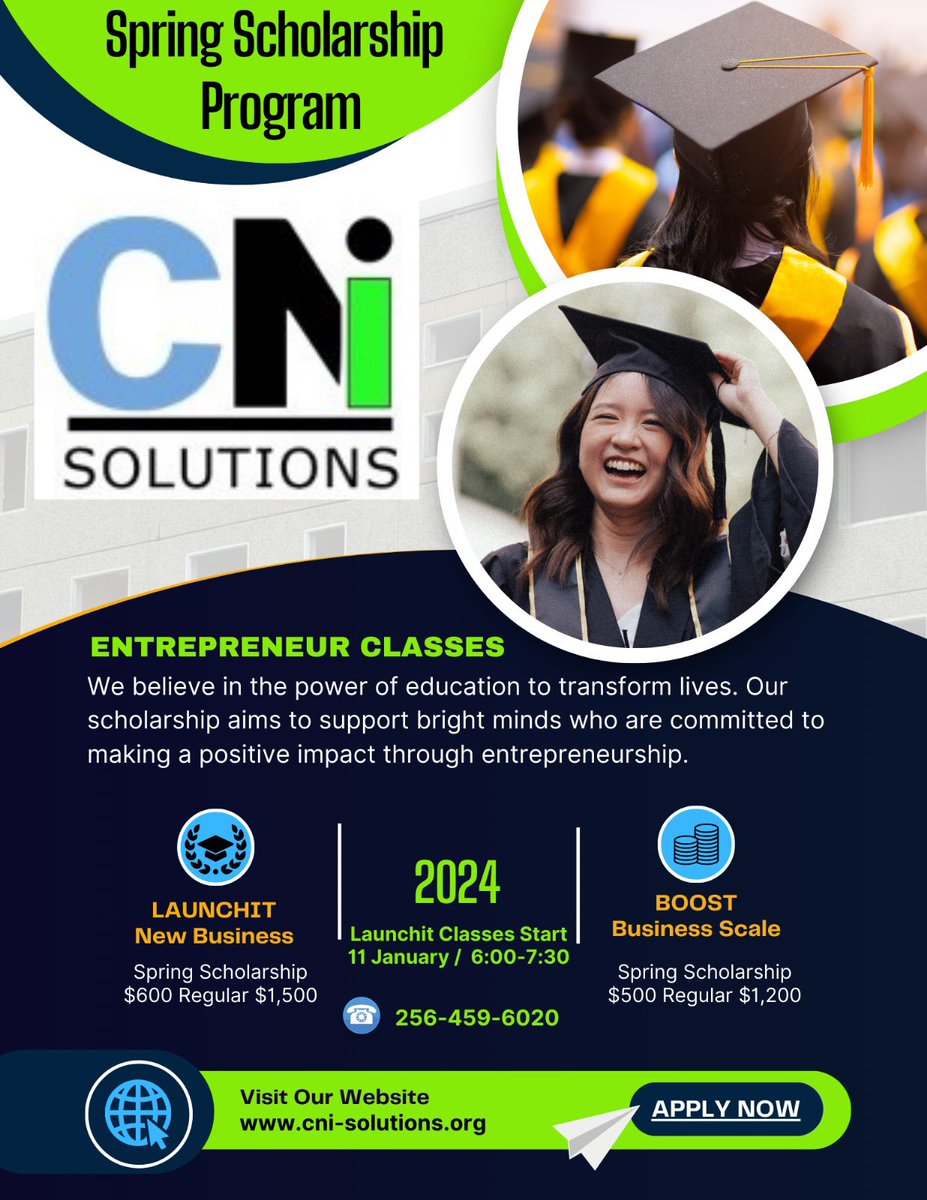 CniHuntsville's tweet image. PLEASE SHARE ON YOUR NETWORKS ‼️

Spring scholarship program 
#enrollnow 
#classesstartsoon 
#cnisolutions 
#huntsville 
#alabama