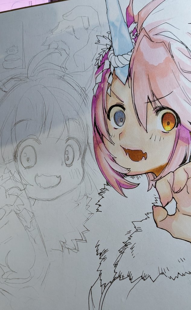 「外出してたんであまり進まず 苦手な向きの顔をアナログでどう描くか?それはスマホで」|成田芋虫🦭🤘Killing4巻5巻夏発売！予定！のイラスト