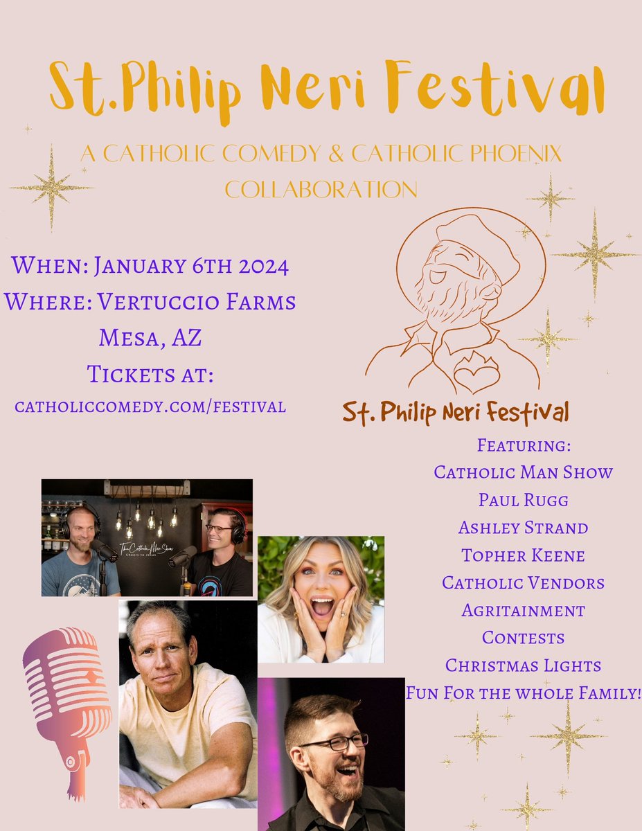 catholicphx's tweet photo. Join us this Saturday as we celebrate the Epiphany with joy and humor!

The St. Philip Neri Festival with @catholic_comedy, @CatholicManShow, and @pkrugg!

More information at https://t.co/xxwPTszJbZ https://t.co/TYmgupPAFV