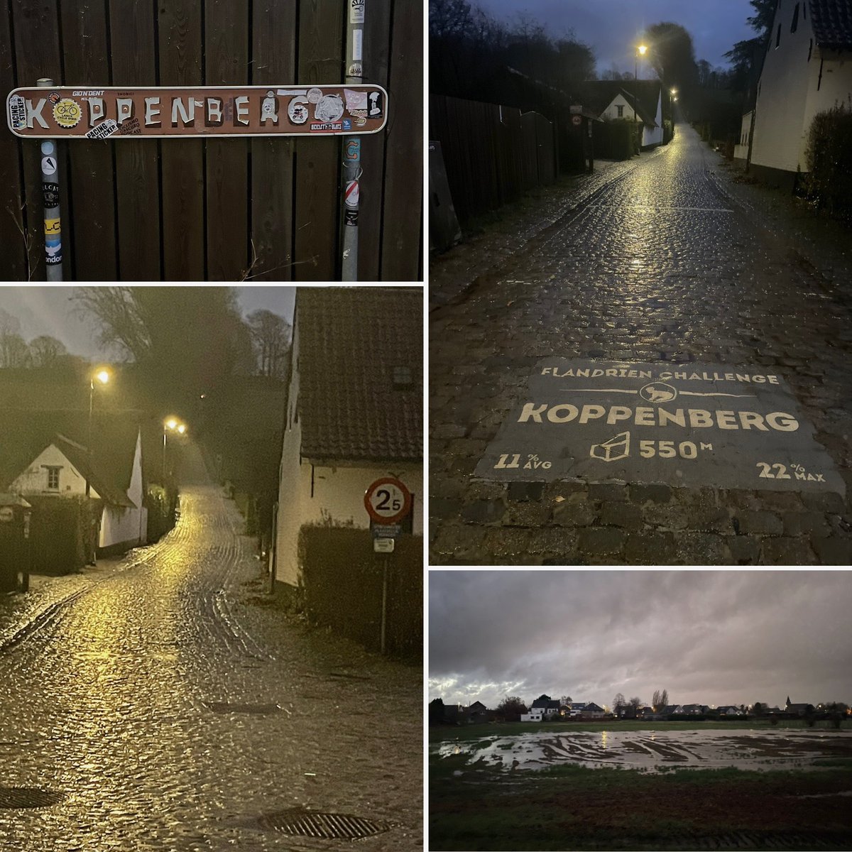 The fabled Koppenberg tonight as 50mph south westerlies hit the region after this afternoons deluge.