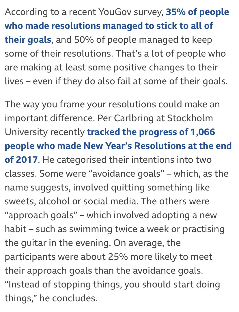 rshotton's tweet photo. Stockholm University study: New Years resolutions are more likely to be stuck to if they involve adopting a behaviour rather than avoiding it  

From one of my favourite websites: @BBC_Worklife https://t.co/WxKAB98r0X