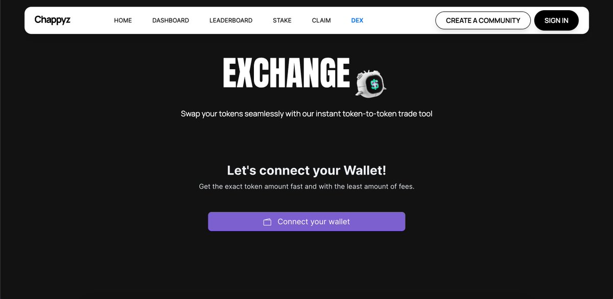 MoonbootsLabs's tweet photo. Maximize your Chappyz experience by using Chappyz #DEX for seamless #token trading! 🔥 

🔹 Instantly exchange your tokens using our instant token-to-token trading tool
🔹 Multiple #DeFi options 

Get started 🔗 https://t.co/N5Hlib5xmq https://t.co/HWdsiJqR19