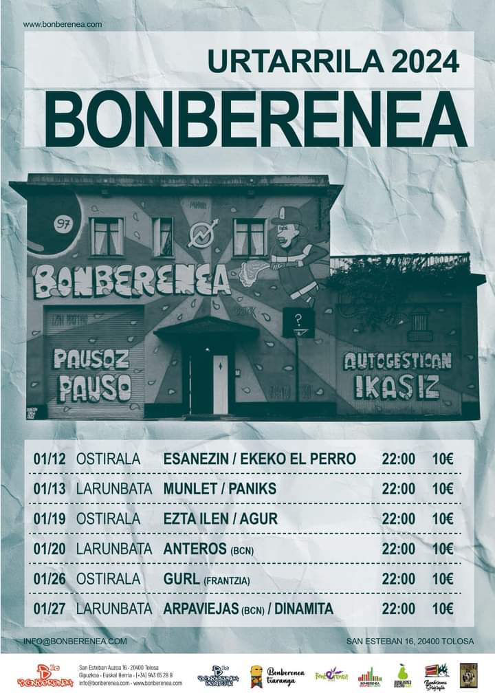 Aupa! Gogor hazten degu 2024a! Urtarrillak 13an <a href="/Bonberenea/">Bonberenea</a> n izango gera Paniks haundiekin batera! Ez galdu!