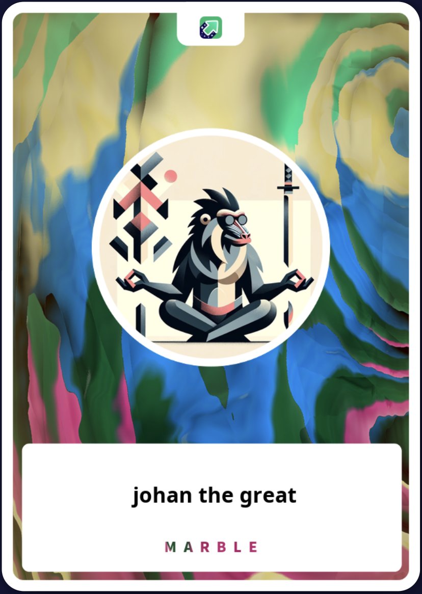 NFTland's tweet photo. ayyy the @marble_cards came out dope af🔥🔥🔥i really like this season of goodwill contest by @Incat10 & used it to pay homage to legend @supahmarbler by making an unauthorized remix of his pfp so now just im waiting for dat blockchain autograph wen ser🤓 https://t.co/HnpMBOhwXt