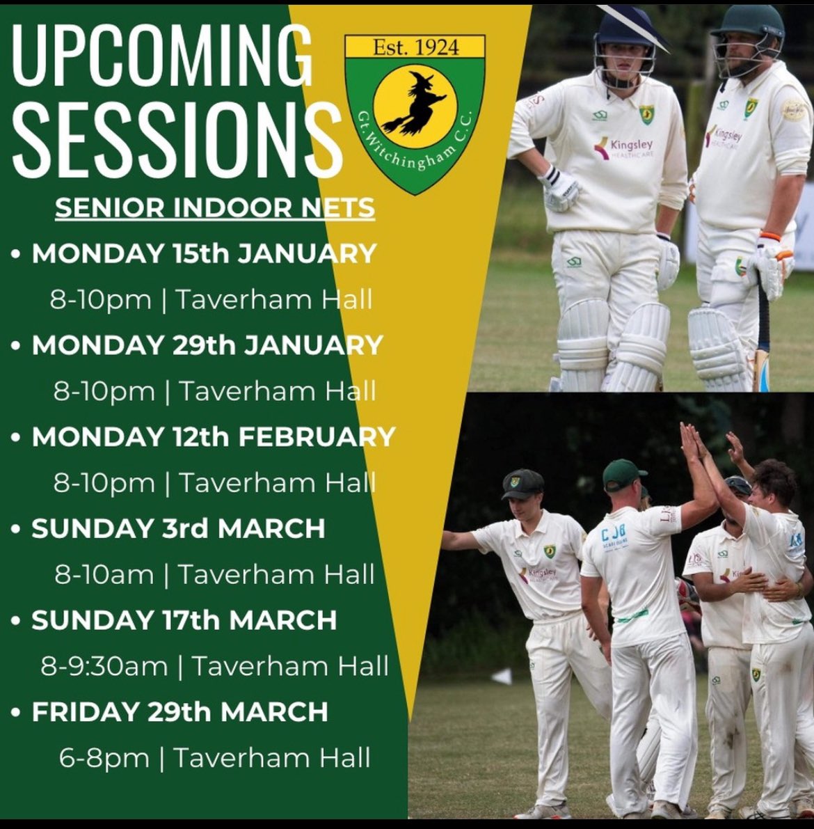 GtWitchinghamCC's tweet image. The big build up to the summer 

All are welcome at our senior nets at taverham hall 

For more details please message Jim Clarke on 07916 982337 or  gwcccdo@gmail.com

#upthewitches2024 
#bangthewitchesdrum 
#centenaryseason