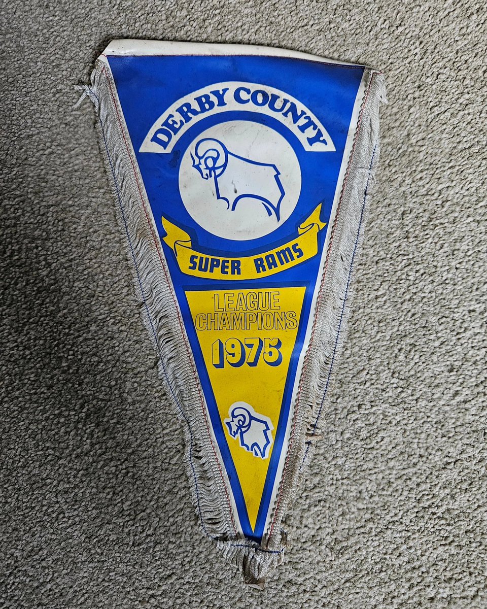 Couple of new in and great 70s Pennants. 1st one from the European cup last 16 2nd leg in 1975 v real madrid and second one commemorating to 2nd time crowned champions of england in 1975. #dcfc #dcfcfans #derbycounty