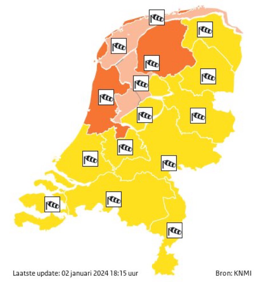 KNMI's tweet photo. Vanwege zeer zware windstoten door #StormHenk geldt er vanavond vanaf 22:00 uur in de provincies Noord-Holland, Friesland, het Waddengebied en het IJsselmeergebied code oranje. Voor de rest van het land geldt code geel. 👉 https://t.co/X26R5kMUKd https://t.co/2d8LzLa1ib