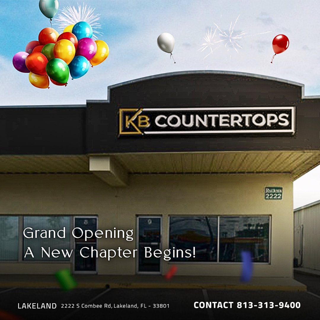 kbcountertops's tweet image. 📷 Grand Opening Alert! 📷 We're thrilled to announce the opening of our newest KB Countertops store in Lakeland, FL!

Come visit us at 2222 S Combee Rd, Bay-9, and explore our stunning array of countertops. 📷

📷 Need more details? Give us a call at 813-313-9400. 
#GrandOpening