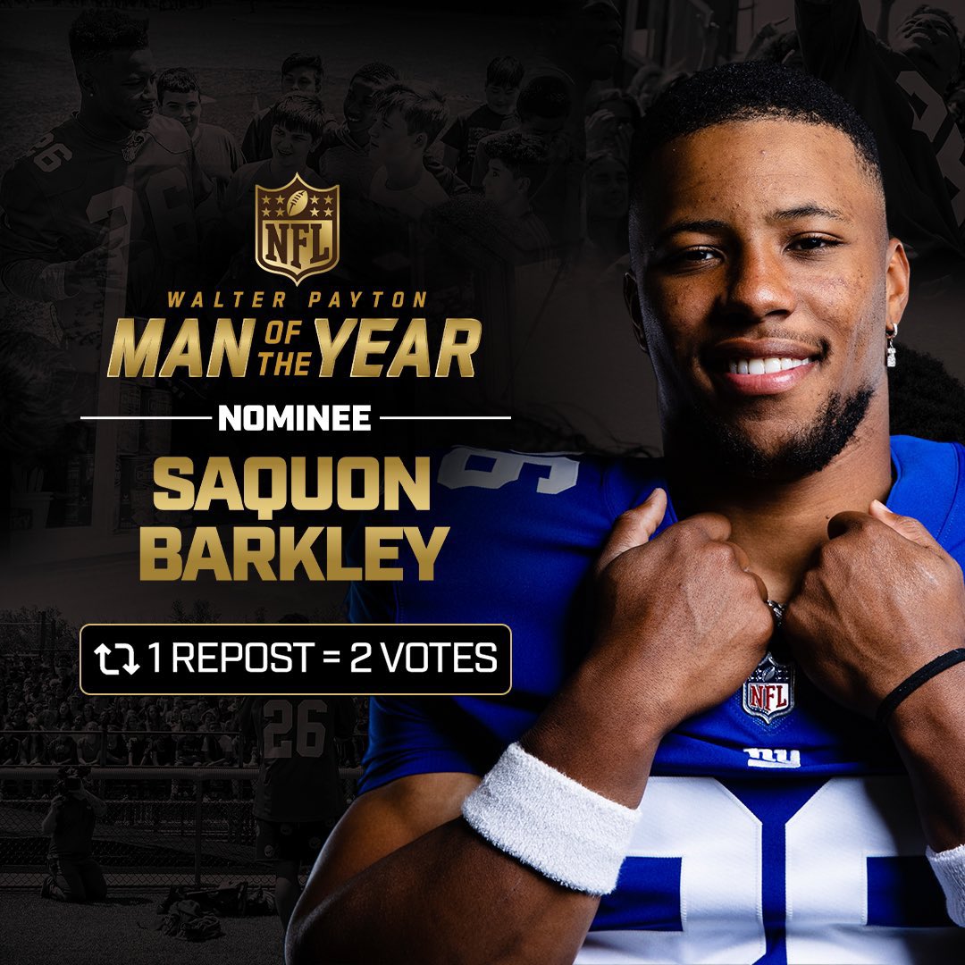 Madelyn Burke (@madelynburke) on Twitter photo RT to support <a href="/saquon/">Saquon Barkley</a> for Walter Payton Man of the Year
Every RT counts as 2 VOTES!
#WPMOYChallenge + Barkley RT to support <a href="/saquon/">Saquon Barkley</a> for Walter Payton Man of the Year
Every RT counts as 2 VOTES!
#WPMOYChallenge + Barkley