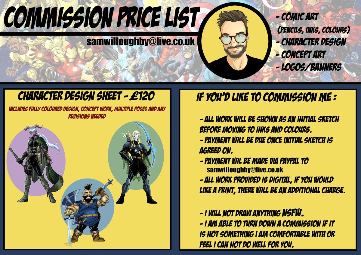 SamRWilloughby's tweet image. My commissions are now open! New price list info below! Please get in touch if you'd like to work together! 🤟✍️