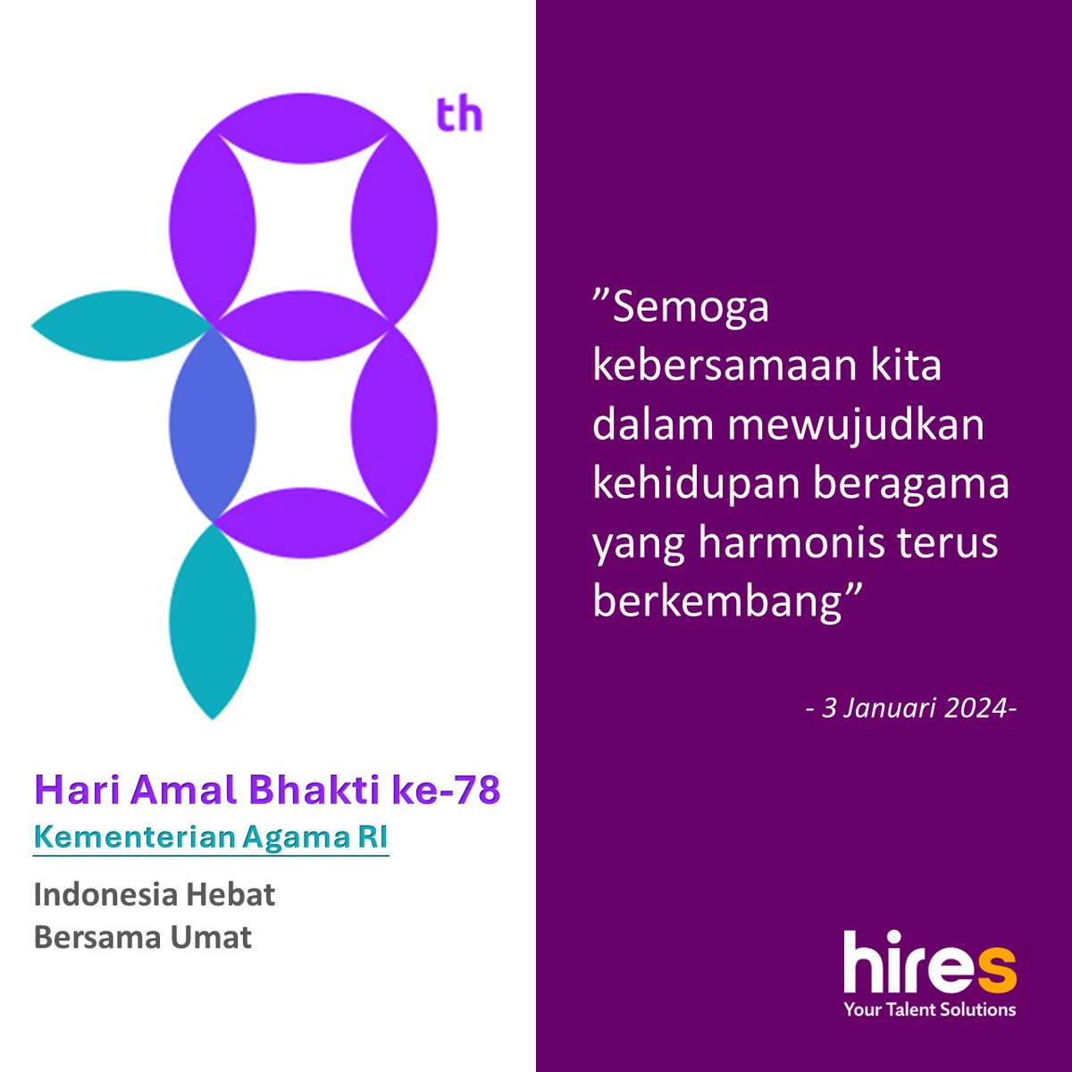 HiresCons's tweet photo. Selamat Hari Amal Bhakti ke-78 Kementerian Agama Republik Indonesia @kemenagri_pusat ! https://t.co/uUrKe1nT9H