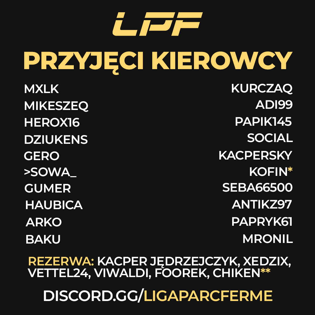LigaParcFerme's tweet photo. Przedstawiamy kierowców, którzy zostali przyjęci do Splitu 4FUN!

Przypominamy również, że zgodnie z naszym regulaminem, głównymi kryteriami przyjęcia było wcześniejsze uczestnictwo w Lidze, nieposzlakowana opinia oraz jazda na torze zgodna z zasadami bezpiecznego ścigania. https://t.co/py3ZU2ZycE