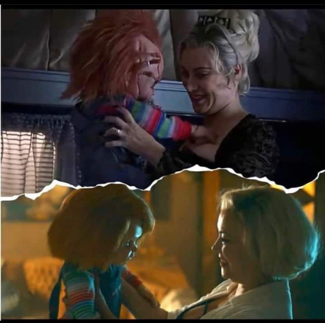 xxjessabugxx's tweet photo. Then and now #chucky #charlesleeray #chuckyray #chuckyshow #horror #tiffanyvalentine #tiffanyray https://t.co/chMX6k3ear
