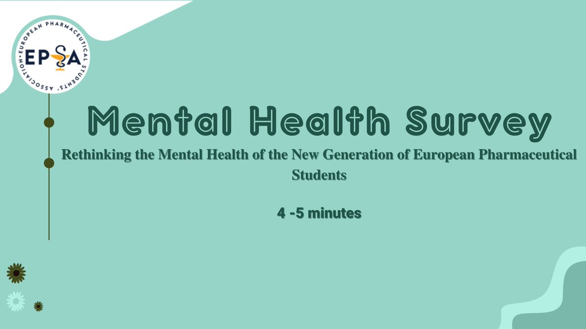 Mental Health Survey - Rethinking the #MentalHealth of the New Generation of European Pharmaceutical #Students

The survey can be completed in approximately 4️⃣-5️⃣ minutes: urlz.fr/oxsh