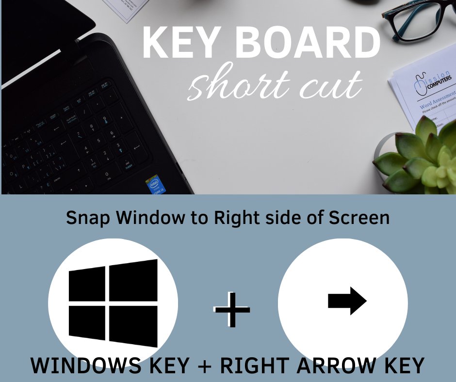 With the Windows key + Right Arrow, snap the window to the right side of the screen, then use the left arrow key + Windows key to snap another window to the left side of the screen - now you have windows side by side. #KeyboardShortcut