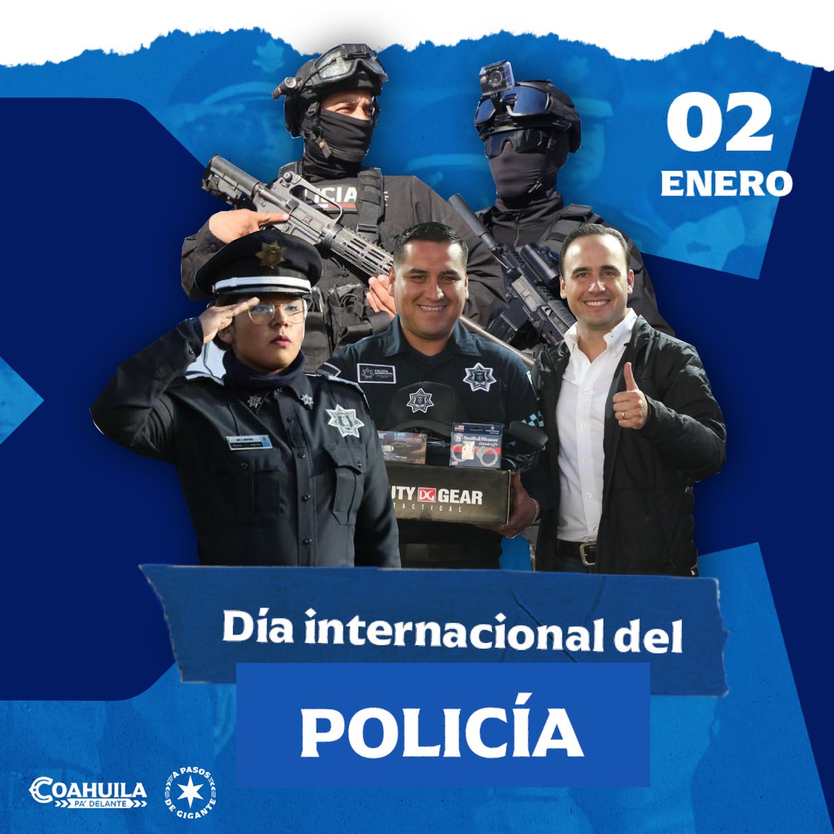 manolojim's tweet photo. En #Coahuila estamos orgullosos de nuestros elementos de la policía. Todo nuestro reconocimiento por su compromiso y lealtad para mantener a nuestro estado seguro y en orden. ¡Juntos vamos por un #Coahuila más seguro! #DíaDelPolicía #CoahuilaPaDelante #APasosDeGigante https://t.co/MWBfgaeno2