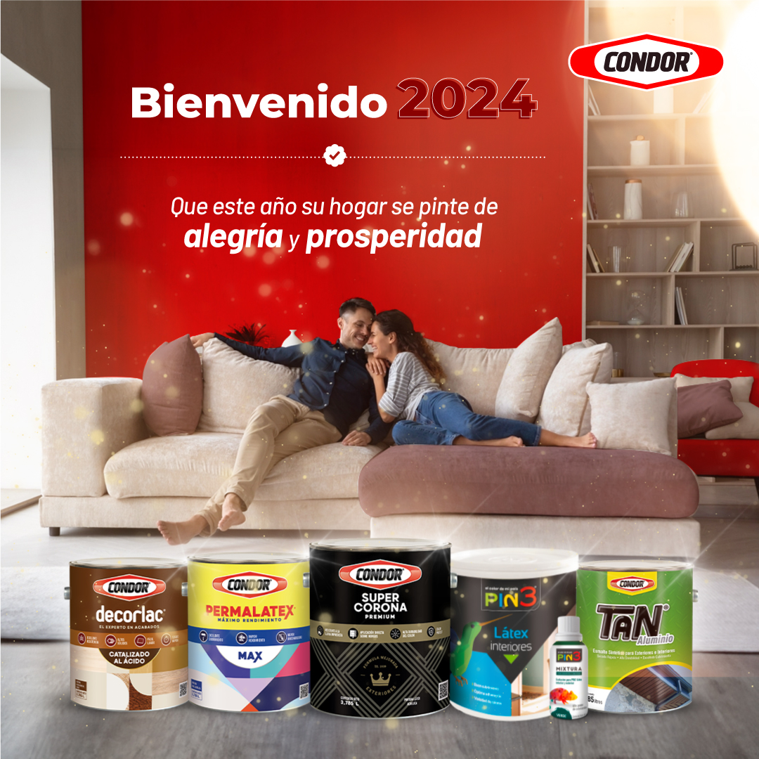 🎉 BIENVENIDO 2024 🎉

Pinturas Condor les desea un año  lleno de vibrantes colores y momentos memorables.

¡Empecemos juntos un viaje lleno de alegría, amor y creatividad para embellecer sus hogares! 🎨🏡