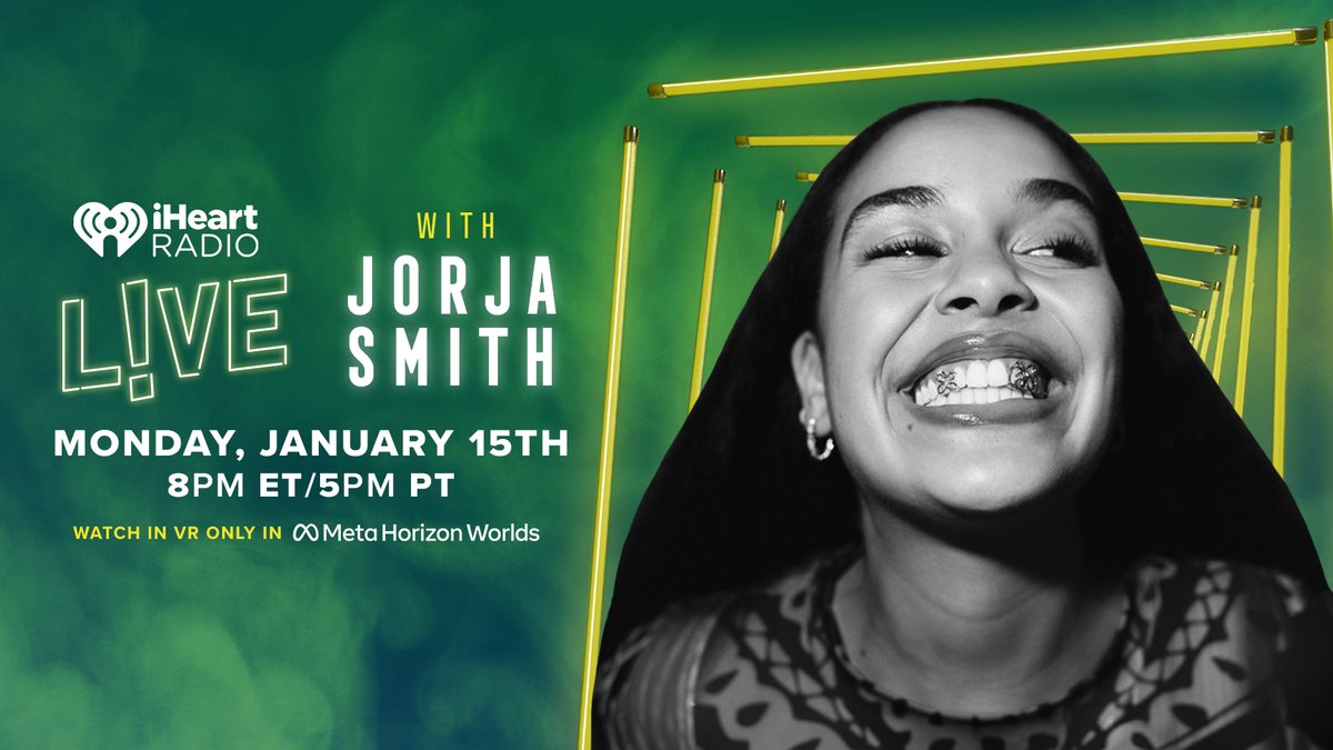 Set a reminder to watch @JorjaSmith's iHeartRadio LIVE show on January 15th at 5pm PST in VR only in Meta Horizon  Worlds. 

#iHeartJorjaSmith @MetaHorizon     

RSVP: ihr.fm/iHeartJorjaSmi…