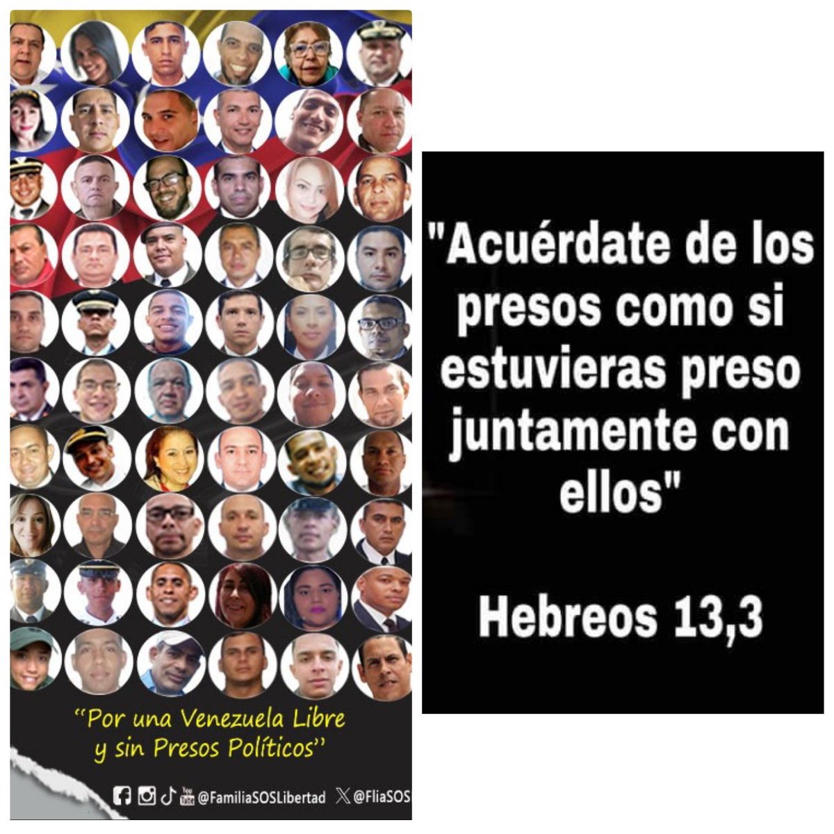 Deseamos en Dios todopoderoso la liberación de cada uno de los presos políticos y que puedan reunirse con sus familiares.
#VenezuelaDeCristo #VivaCristoRey #LibertadATodosLosPresosPoliticos #DDHH #NiUnDiaMasTrasLasRejas #FamiliasReunidas