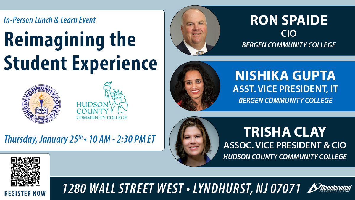 AISWW's tweet photo. [#LunchandLearn] Kick off the #newyear with a look into @BergenCC and @HudsonCCC's recipe for #success during Reimagine the Student Experience, Thurs., Jan. 25th: https://t.co/uVs8vM3HbH 

Discover new ideas, #network with your peers, and explore the future of #edtech! https://t.co/GzynHag89G