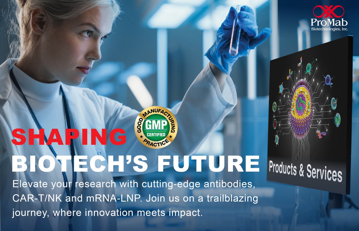 ProMabBiotech's tweet image. ProMab Biotechnologies redefines biotech with groundbreaking antibodies, CAR-T/NK, mRNA-LNP. Contact us today and learn more at: promab.com #BioTechRevolution #ProMabBioTech