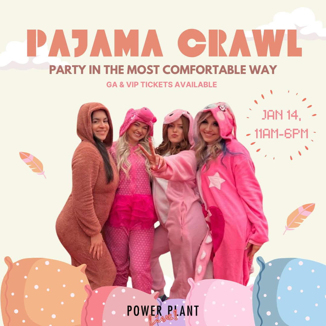 Okay, now that the holidays are over... lets have some fun in the COMFIEST way! 🥰 Join us for our Pajama Crawl on Jan 14th! 💤 Brunch buffet, bloody marry bars, mimosas, karaoke & more! GA & VIP Tickets are here 👉 bit.ly/41KWYE9