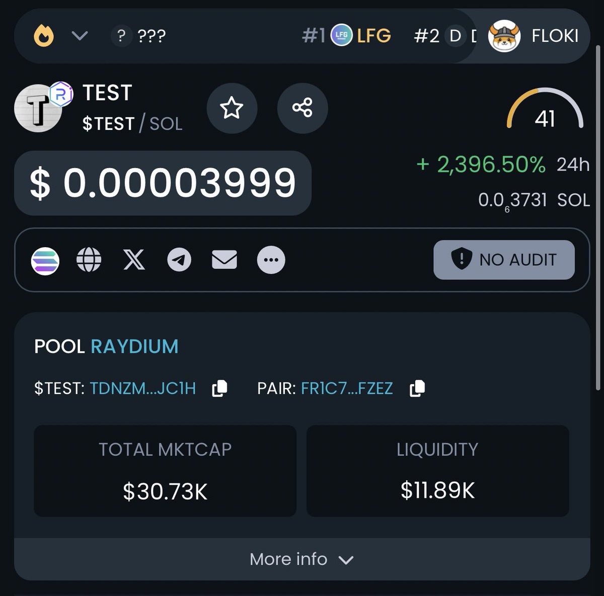 TestOnSol's tweet photo. Dextools updated… $TEST https://t.co/SFuDbk6bkc