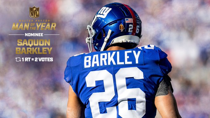 NYGFansOnline's tweet photo. RT to support Saquon Barkley for Walter Payton Man of the Year  

Every RT today counts as 2 VOTES!  

#WPMOYChallenge📷 + @saquon https://t.co/KUoJpFQqiY