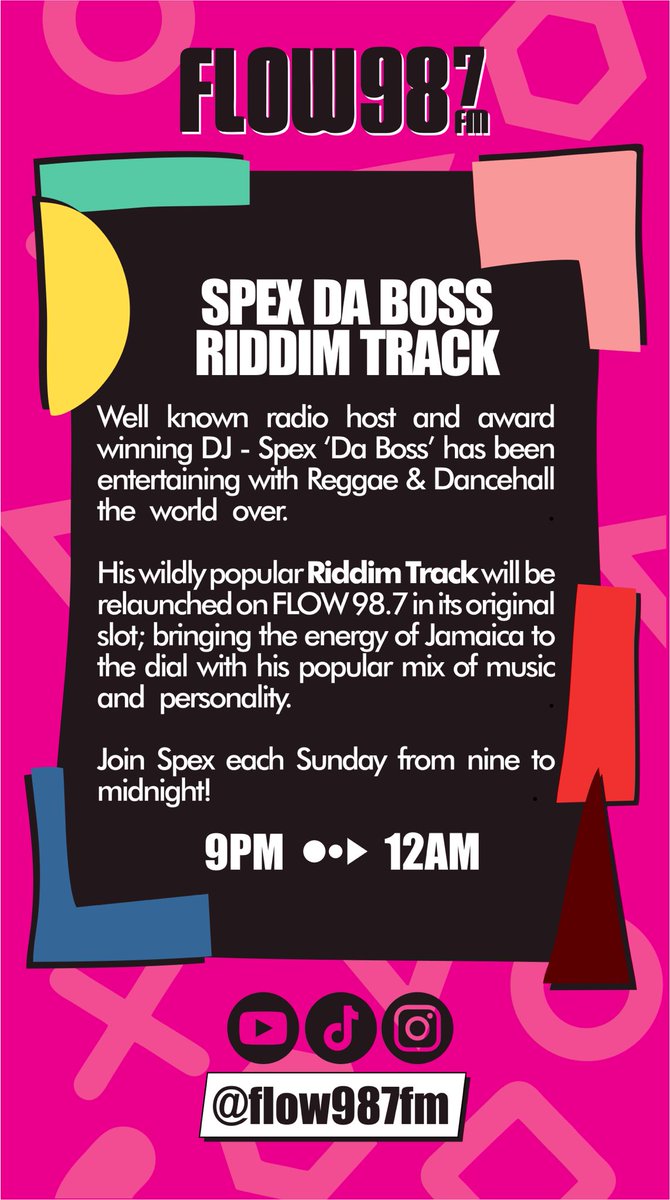 FLOW987FM's tweet photo. ***THE RETURN***
Starting Sunday January 14th Spex Da Boss is back with the legendary #RiddimTrack show from 9p-12am. Lock it in - Reggae & Dancehall! @SPEXDABOSS https://t.co/70aBpQL9wW