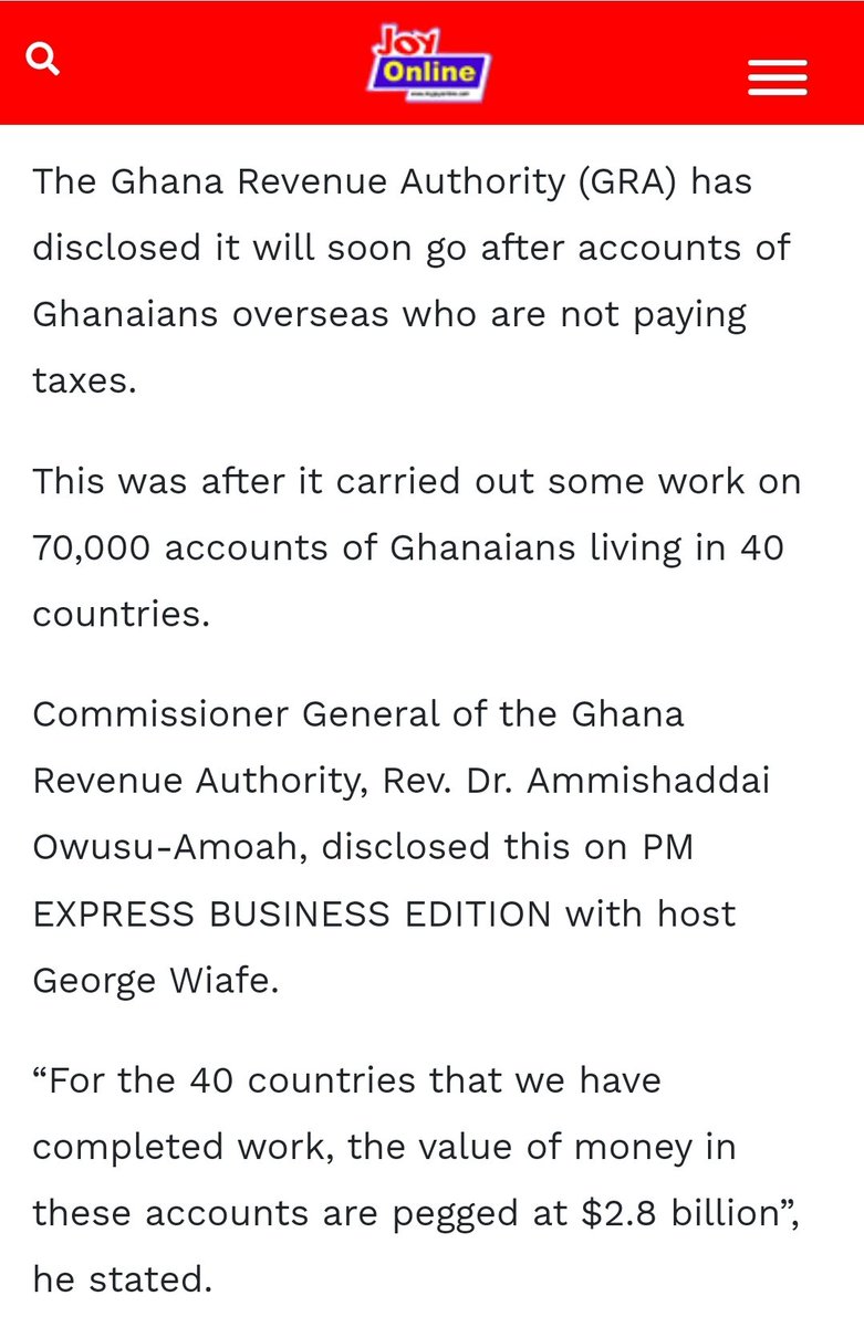 I find this whole thing most fascinating. Ghana is using a model developed from a Mckinsey study to extrapolate tax liability from the bank accounts of Ghanaians living overseas. Mckinsey meanwhile goes to extreme lengths to minimise its own tax liability in Ghana & elsewhere. 😁